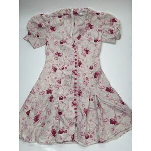 Chelsea and Walker Pink Floral Linen Blend Puff Sleeve Mini Dress‎ Size 0